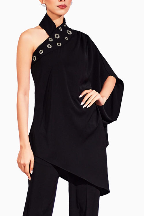 Black Vera One Shoulder Top