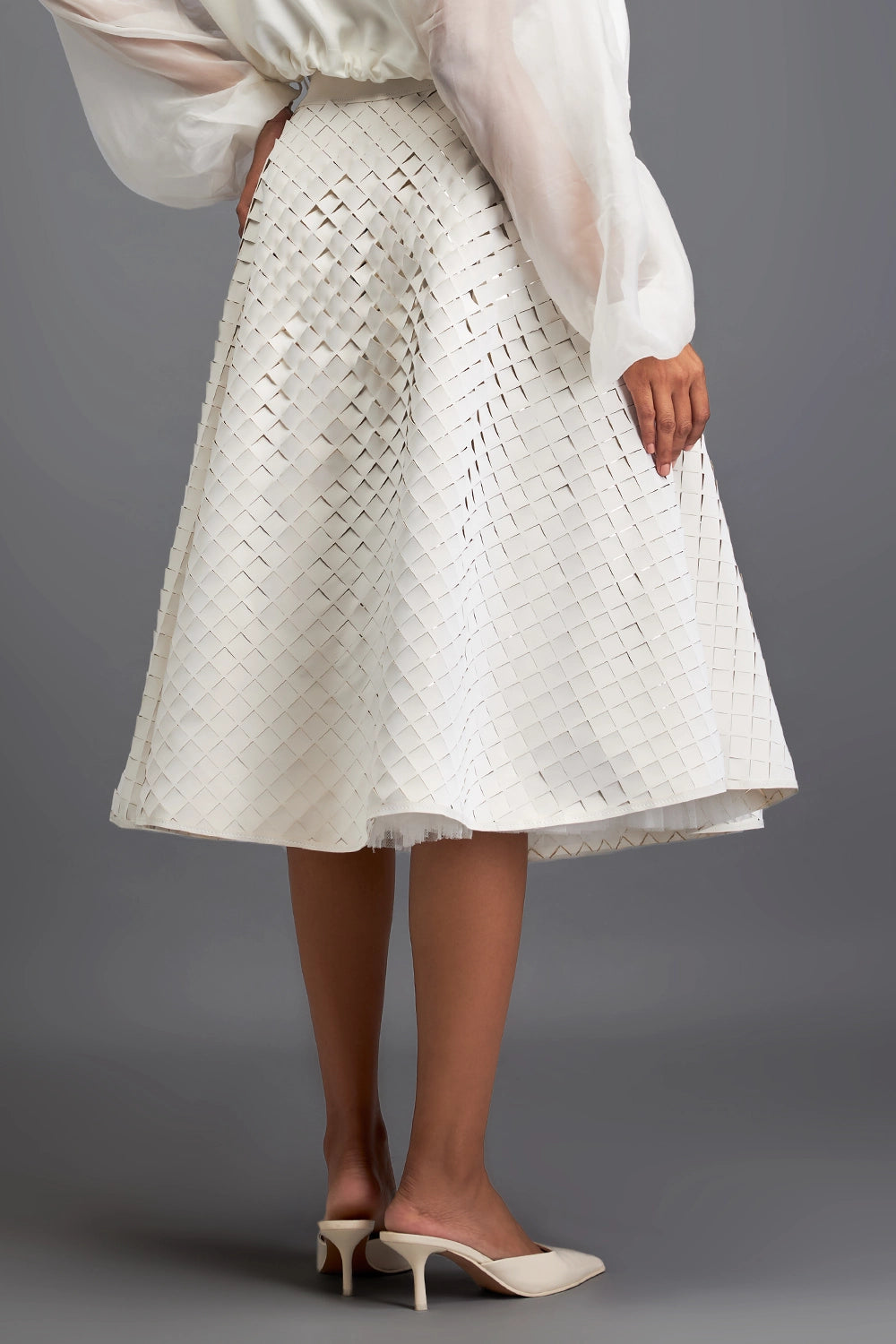 White Textured A-Line Skirt