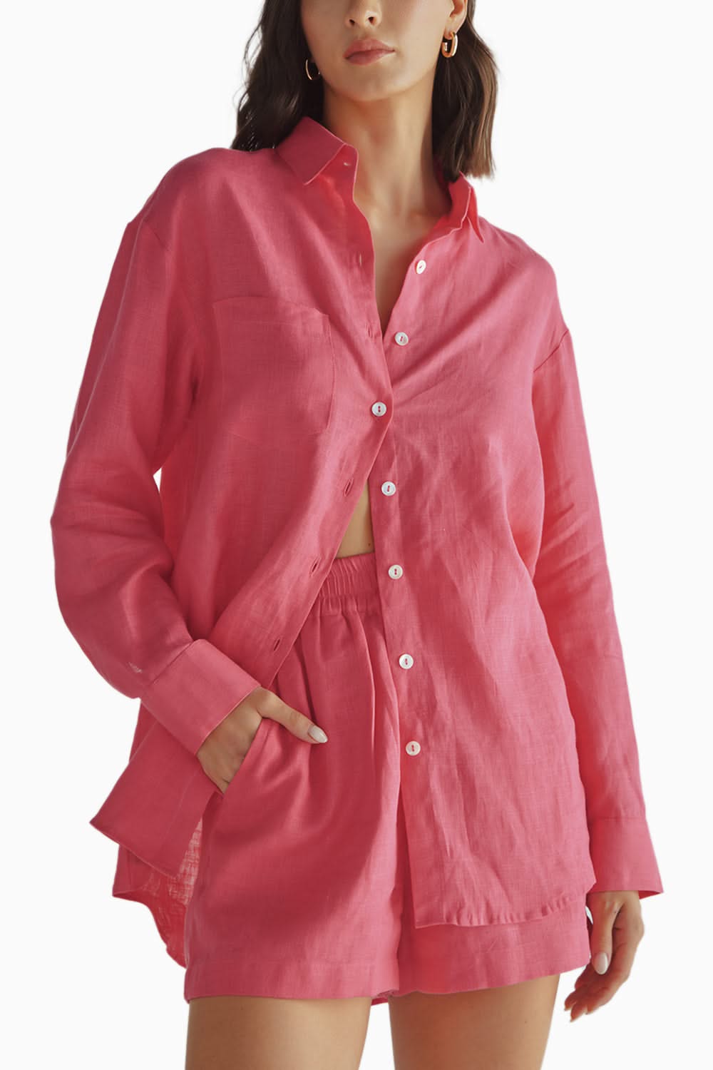 Fuchsia Shirt and Shorts Set