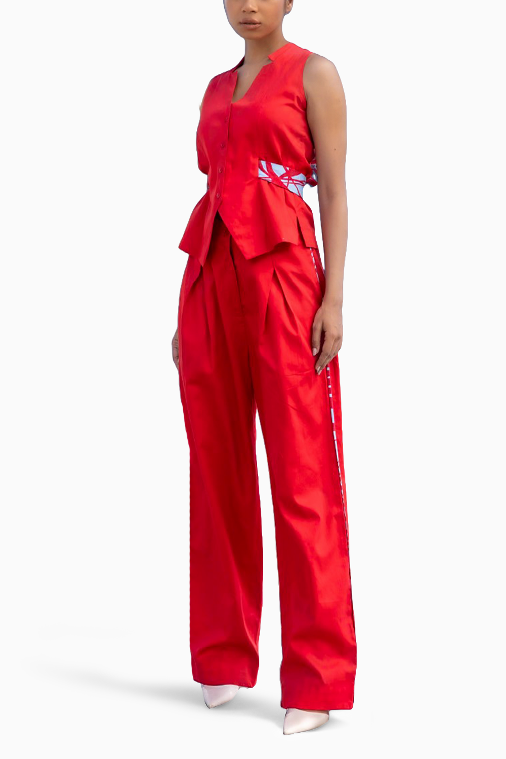 Red Waist Coat Pants Set