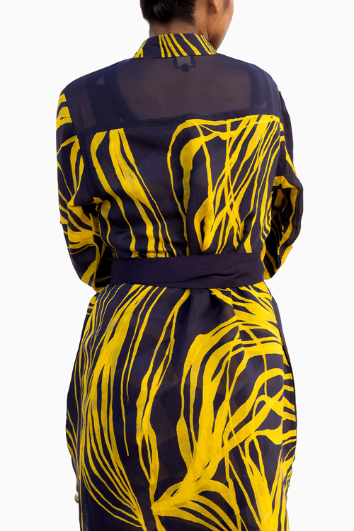 Navy String Silk Trench