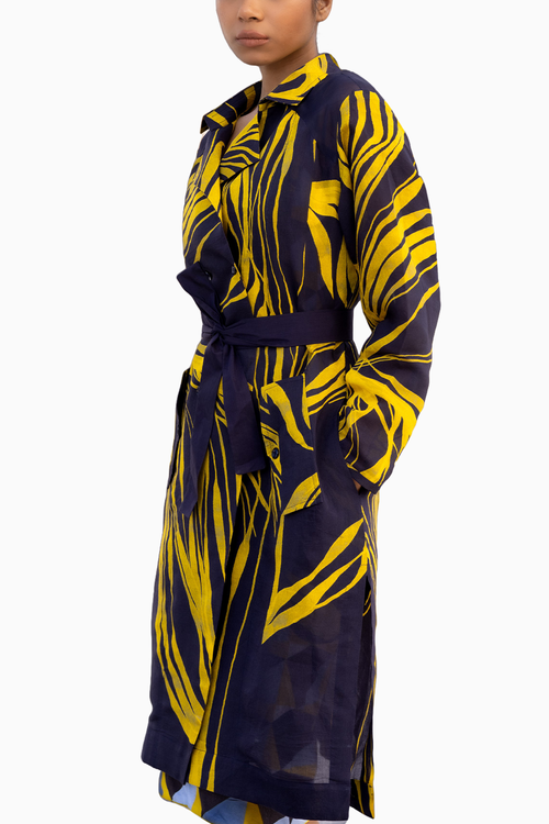 Navy String Silk Trench