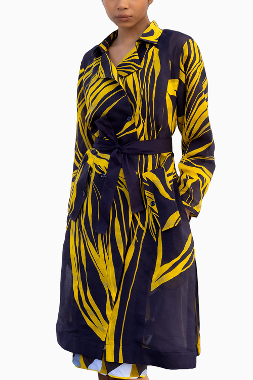 Navy String Silk Trench