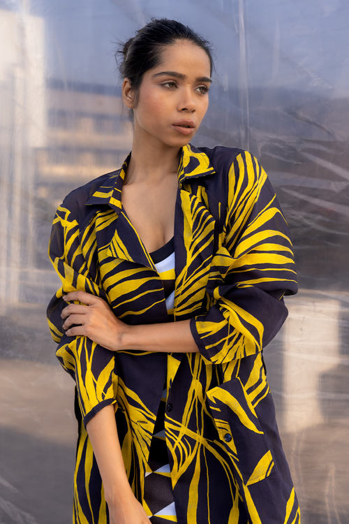 Navy String Silk Trench