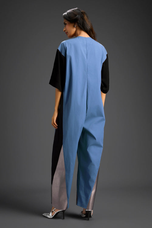 Blue Metallic Colorblock Jumpsuit