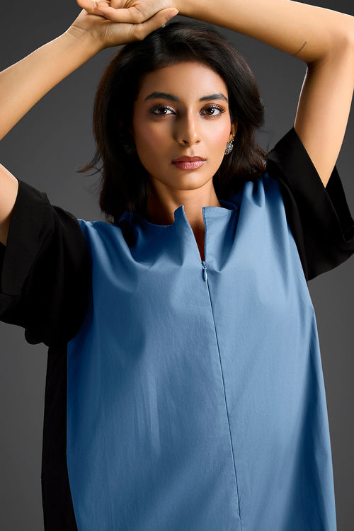Blue Metallic Colorblock Jumpsuit