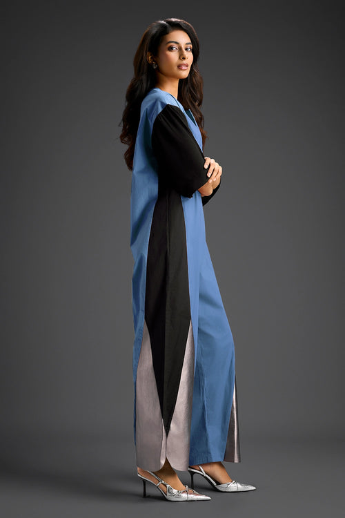 Blue Metallic Colorblock Jumpsuit