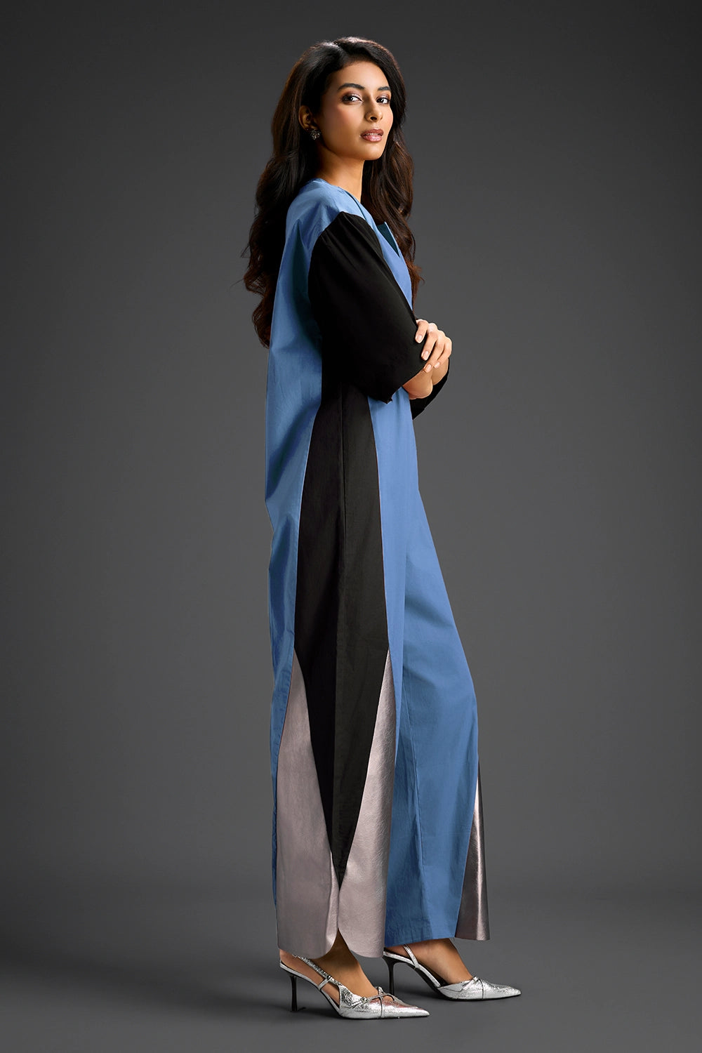 Blue Metallic Colorblock Jumpsuit