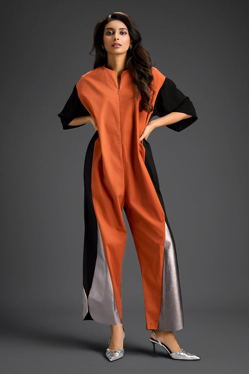 Rust and Metallic Colorblock Jumpsuit