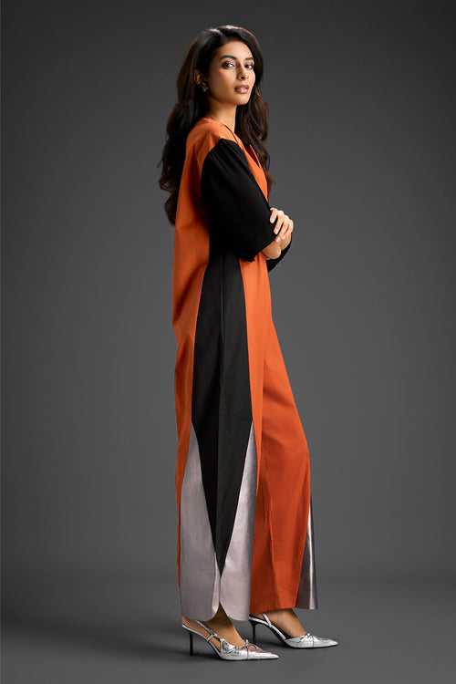 Rust and Metallic Colorblock Jumpsuit