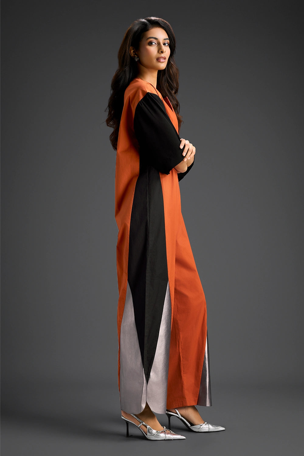 Rust and Metallic Colorblock Jumpsuit