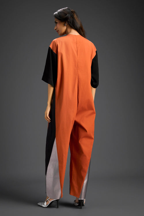 Rust and Metallic Colorblock Jumpsuit