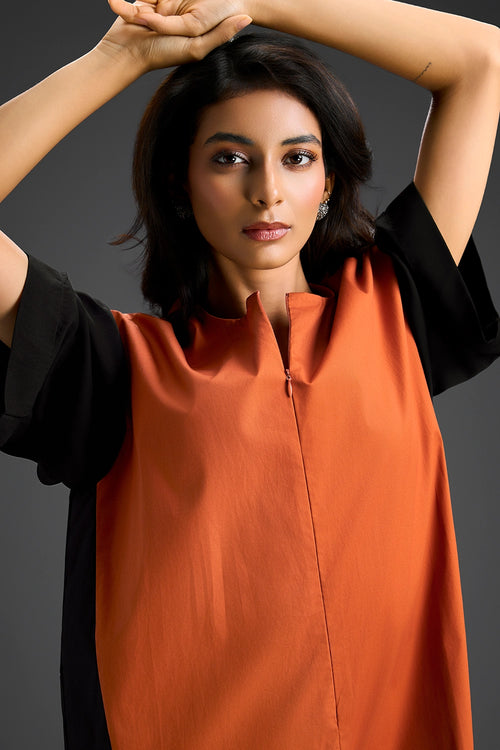 Rust and Metallic Colorblock Jumpsuit