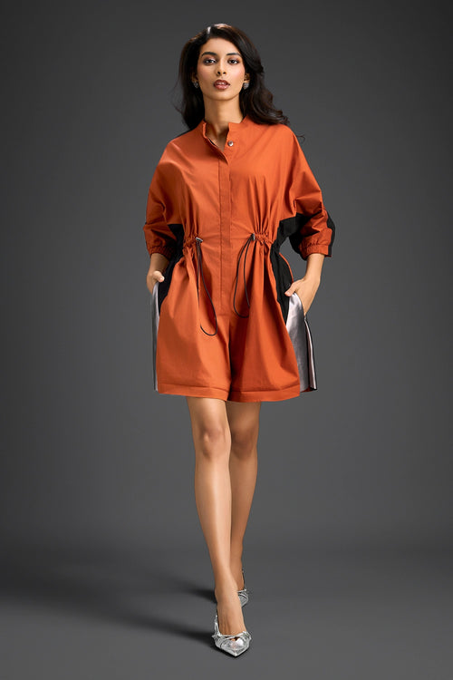 Rust Drawstring Shirt Romper