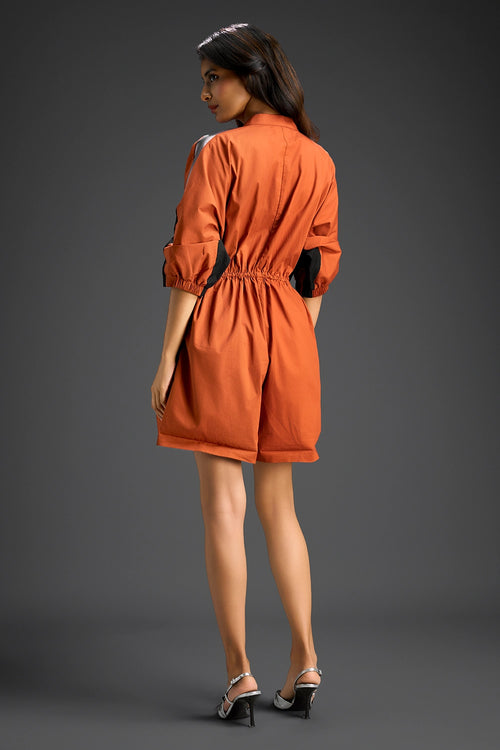 Rust Drawstring Shirt Romper