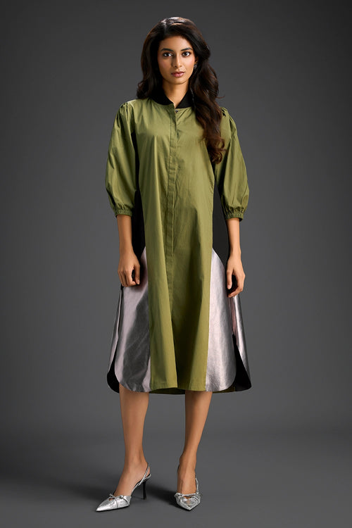 Olive Panel Shirt Dress