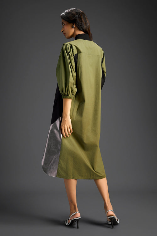 Olive Panel Shirt Dress