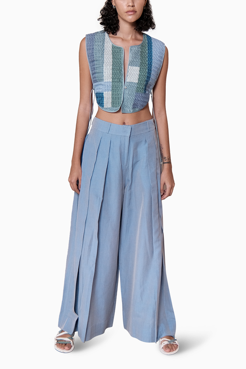Colorblocked Textured Bib and Hakama Pants