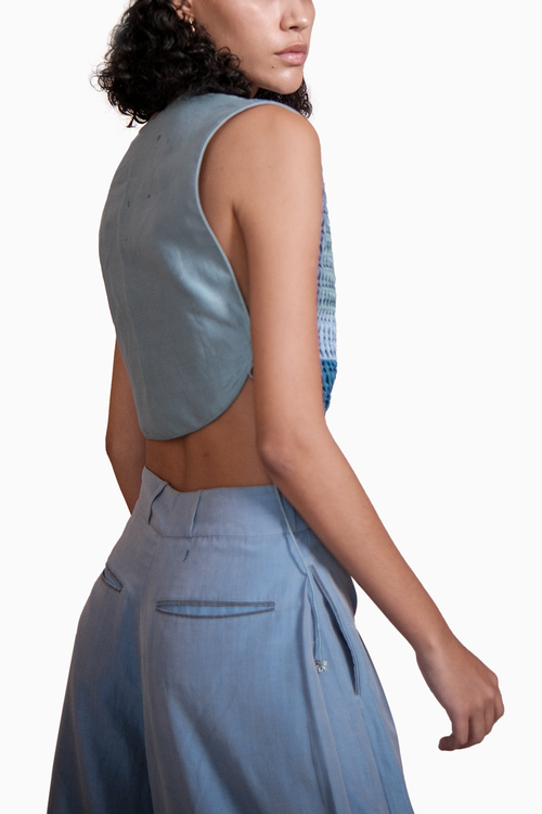 Colorblocked Textured Bib and Hakama Pants