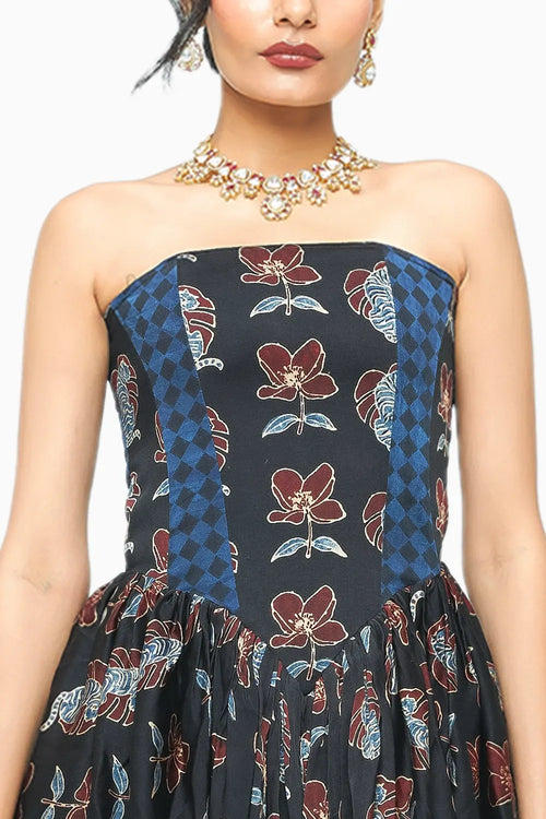 Charcoal Sculpt & Bloom Mini Dress