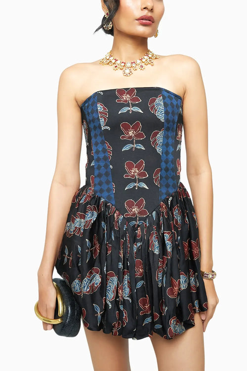 Charcoal Sculpt & Bloom Mini Dress