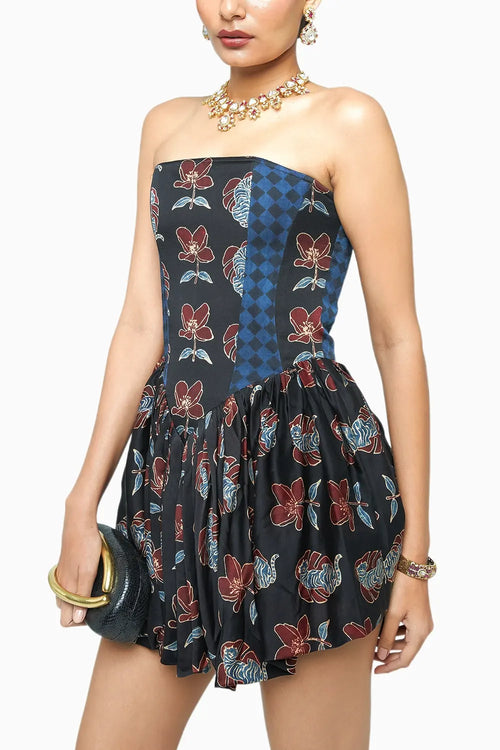 Charcoal Sculpt & Bloom Mini Dress