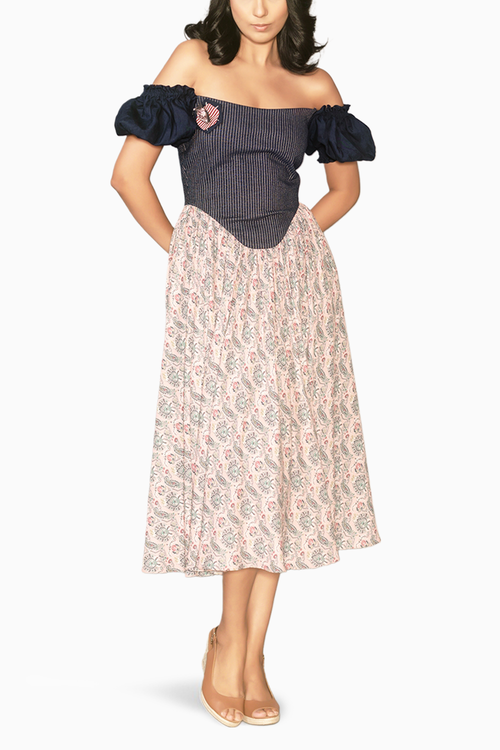 Floral Belle Blue Beige Dress