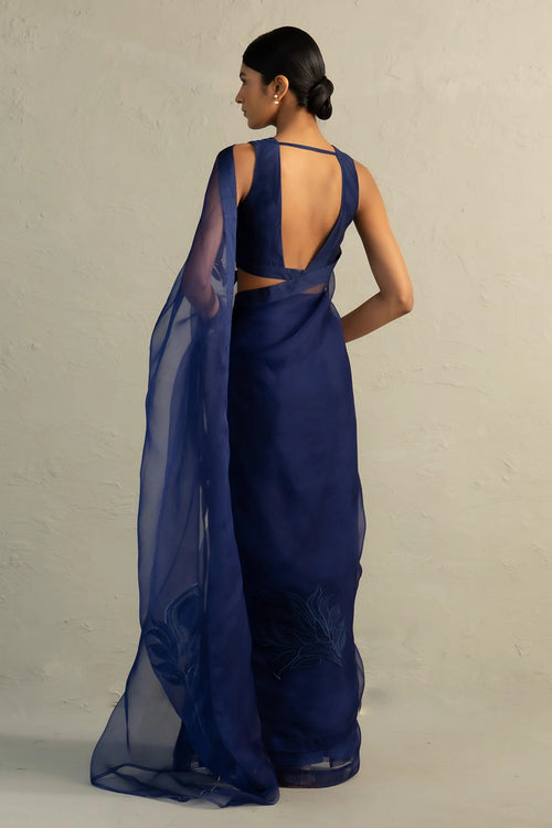 Blue Edit Organza Appliqué Saree