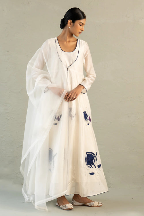 Blue Edit Anarkali With Dupatta