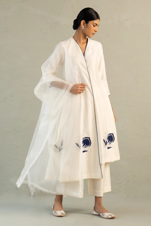 Blue Edit Ivory Hi-Lo Set With Dupatta