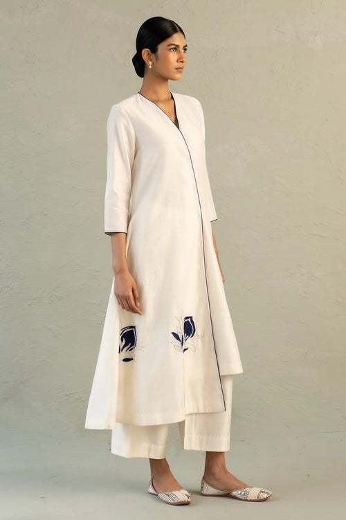 Blue Edit Ivory Hi-Lo Set With Dupatta