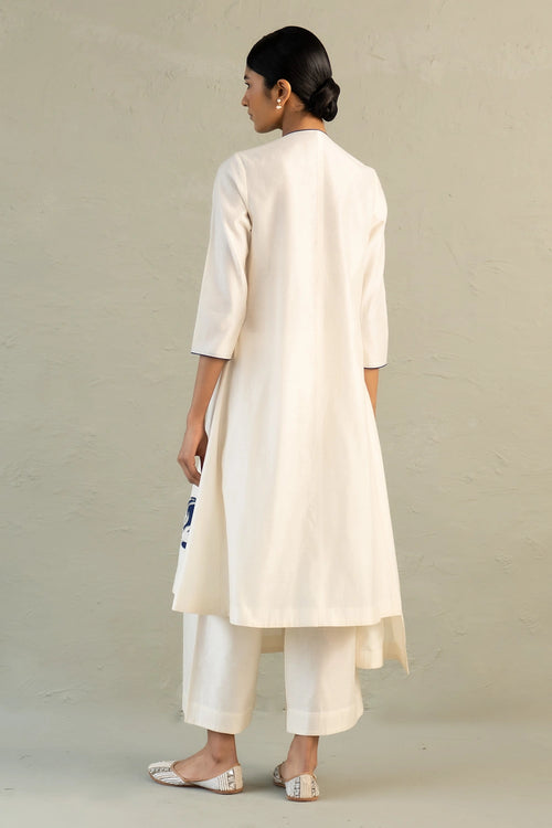Blue Edit Ivory Hi-Lo Set With Dupatta
