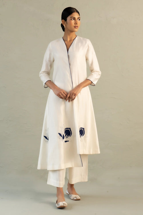 Blue Edit Ivory Hi-Lo Set With Dupatta