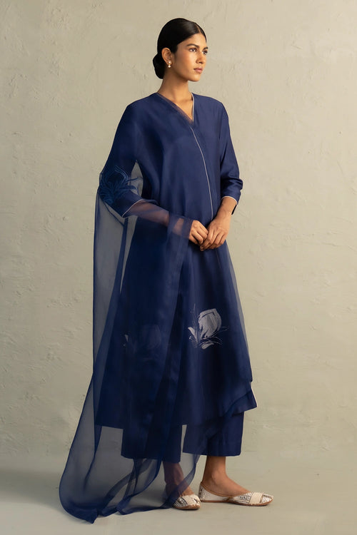 Blue Edit Hi-Lo Set With Dupatta