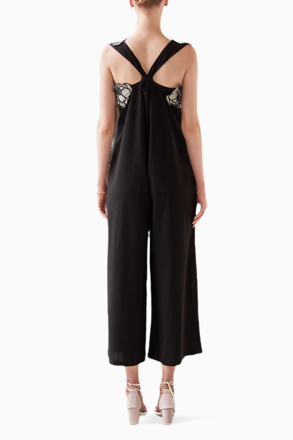 Monochrome Applique Flowers Jumpsuit