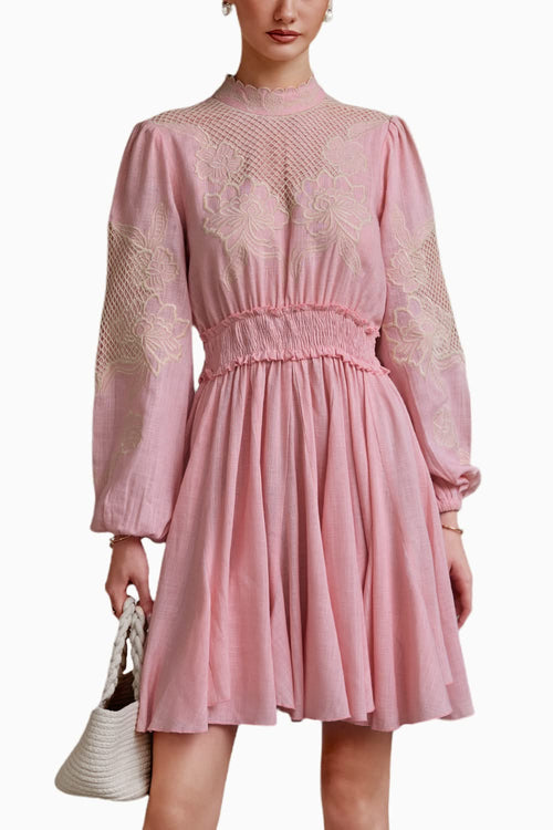 Pastel Hue Delicate Cutwork Embroidered Flower Dress