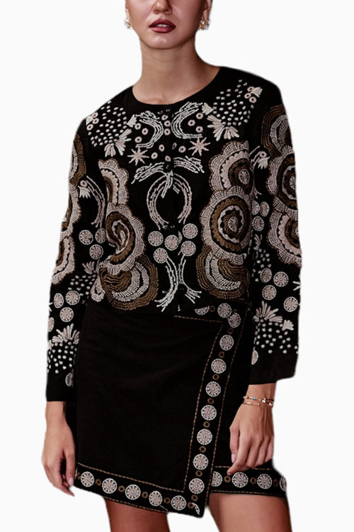 Katerina Embroidered Jacket with A-Wrap Skirt Set