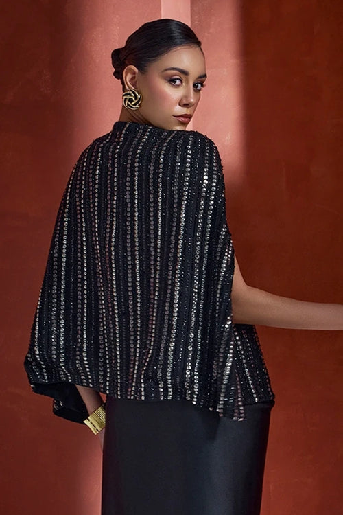 All About Glam Black Hand Embellished Cape