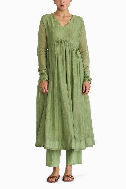 Bougainvillea Sage Green Anarkali Set with Dupatta