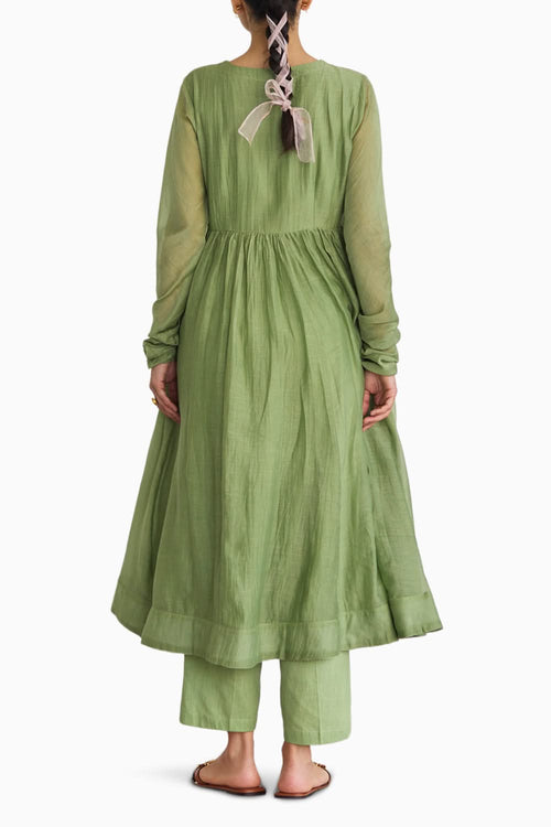 Bougainvillea Sage Green Anarkali Set with Dupatta