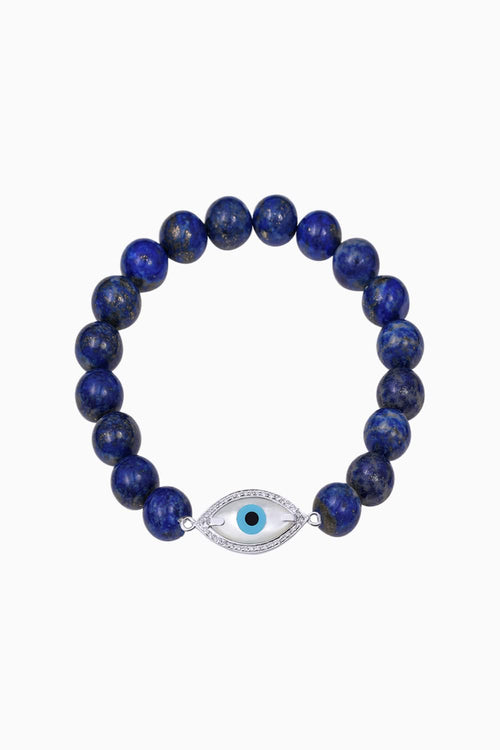 Gold Medium Marquise Evil Eye Diamond Bracelet with Lapis Beads