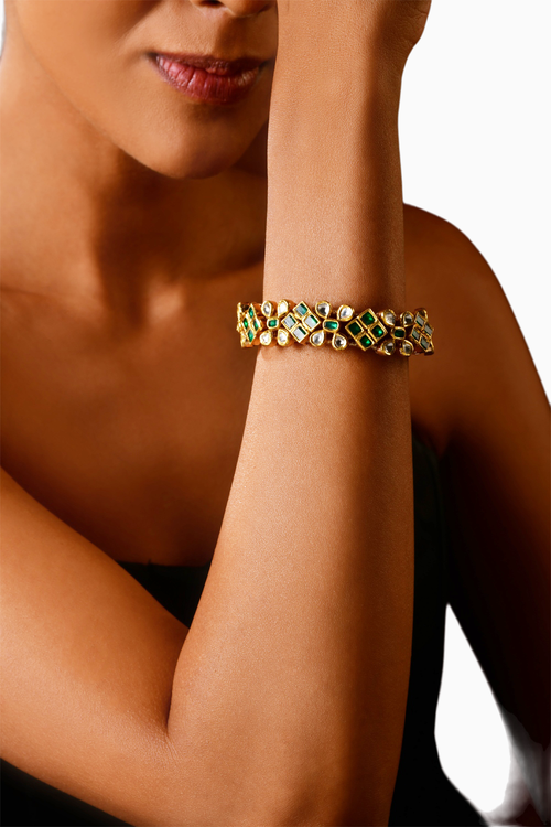 Emerald and Uncut Diamond Rope Bracelet