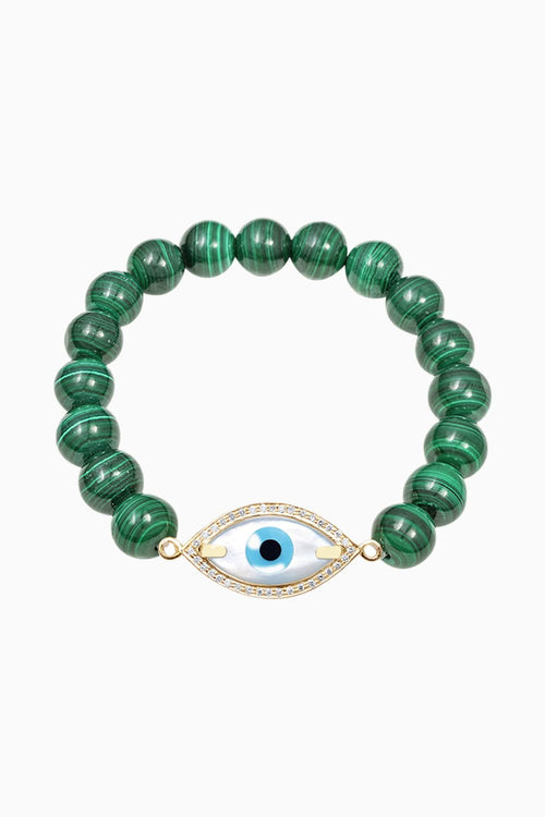 Gold Medium Marquise Evil Eye Diamond Bracelet with Malachite Beads