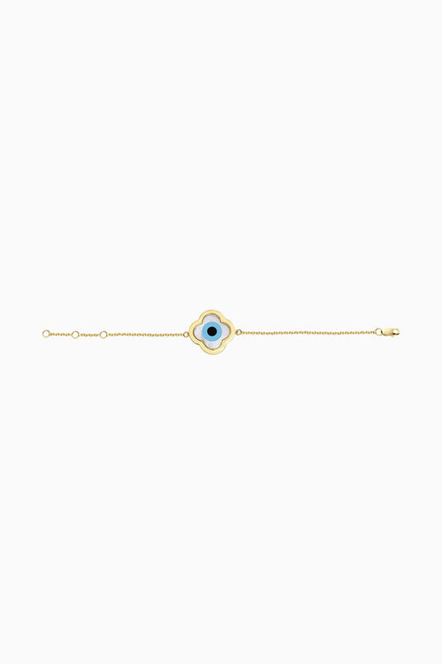 Gold Large Clover Evil Eye Chain Bracelet