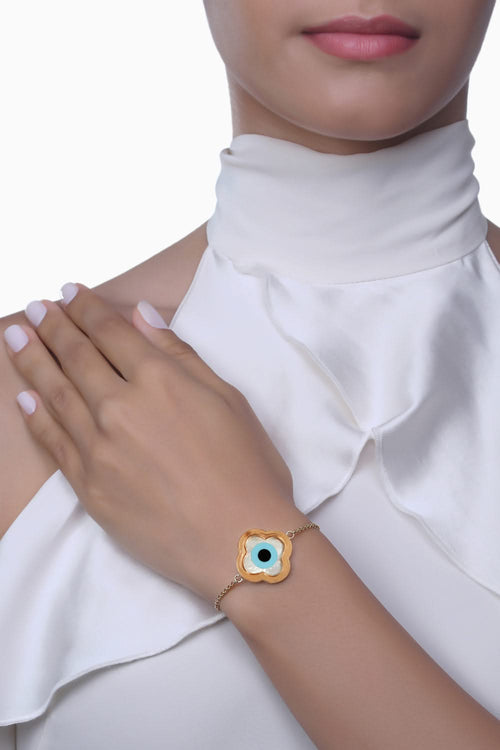 Gold Large Clover Evil Eye Chain Bracelet