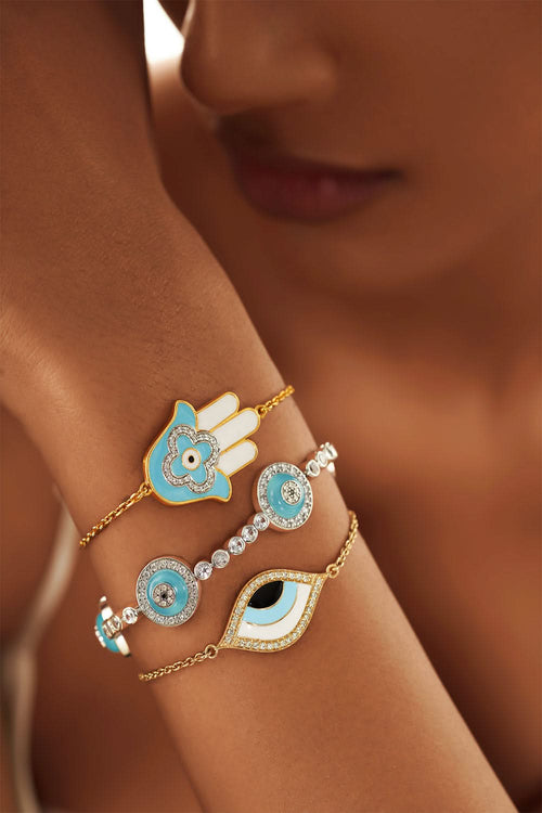 Turquoise Enamel Hamsa Hand Diamond Bracelet
