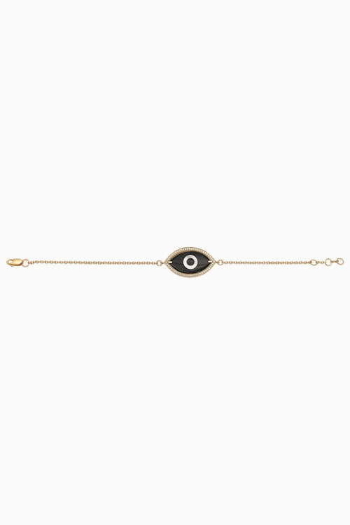 Gold Medium Marquise Black Onyx Evil Eye Diamond Chain Bracelet