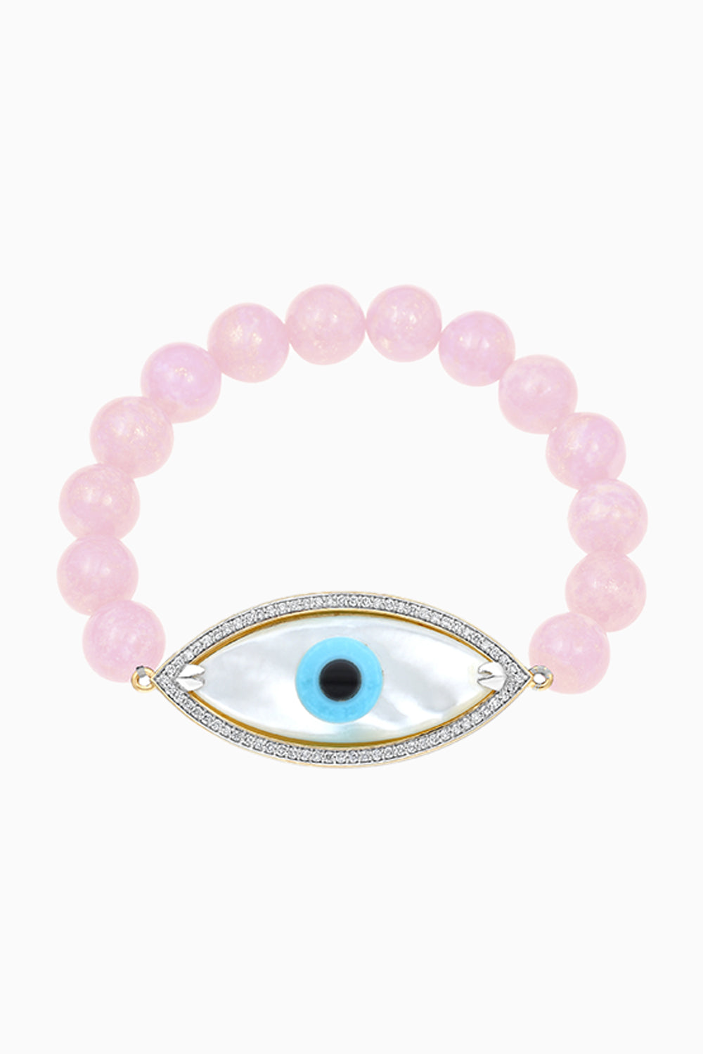 Gold Large Marquise Evil Eye Diamond Bracelet with Pink Opal Beads