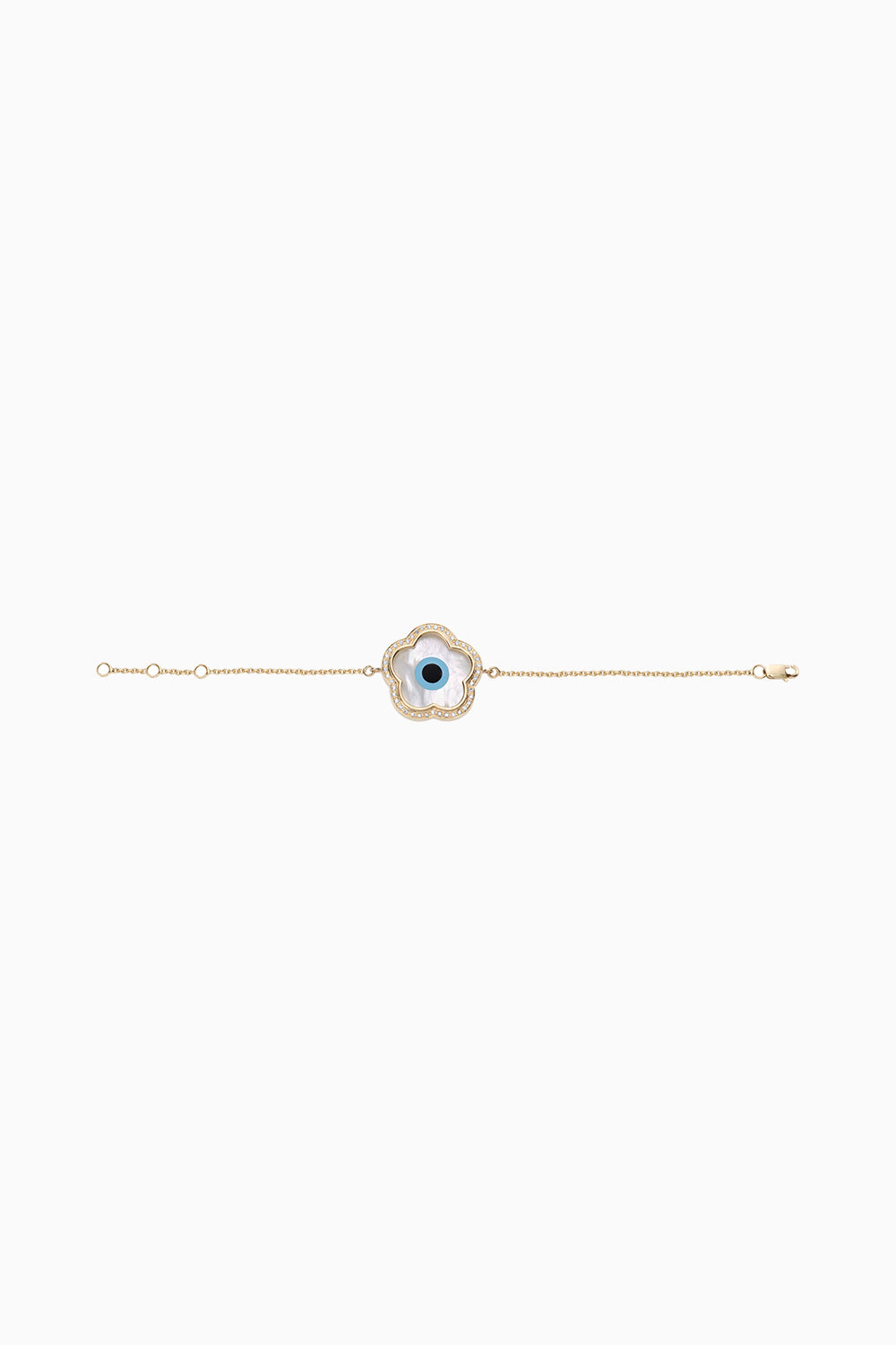 Gold Small Flower Evil Eye Diamond Chain Bracelet
