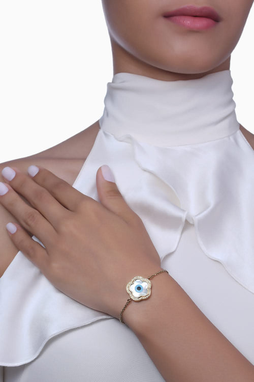 Gold Small Flower Evil Eye Diamond Chain Bracelet